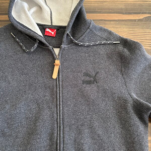 Men’s Puma Charcoal Gray Full Zip Hoodie Medium White Lined Hood